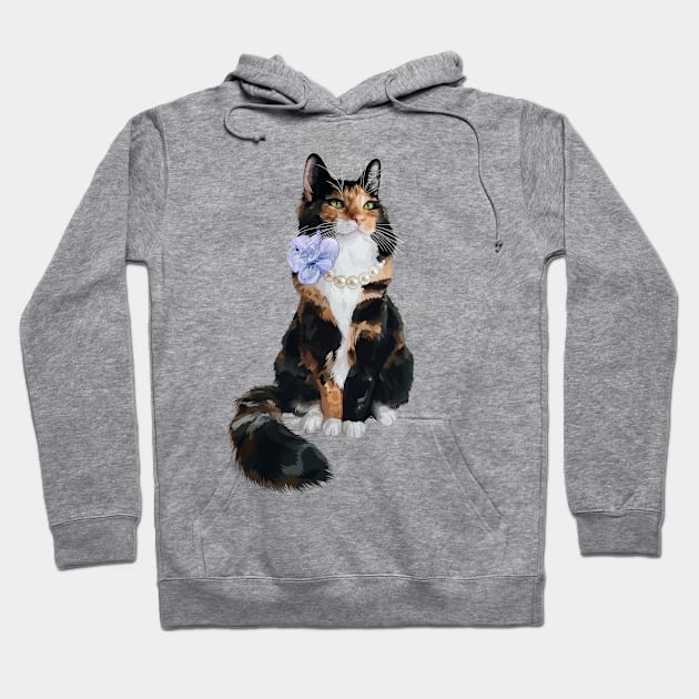 Glamorous Longhair Calico Cat with Pearls Hoodie by CarleahUnique